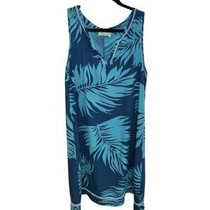 Santiki Hawaiian print  Dress Sz M Blue  w/ White Trim  vacation, travel